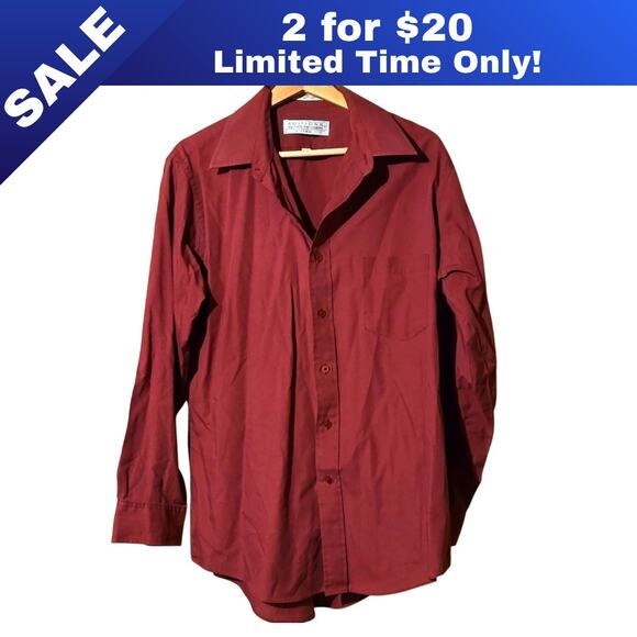 [Sale: 2 for $20!] Van Heusen Sleek Red Button-Down Shirt | 16.5 (32/33) 0148 - Picture 1 of 10